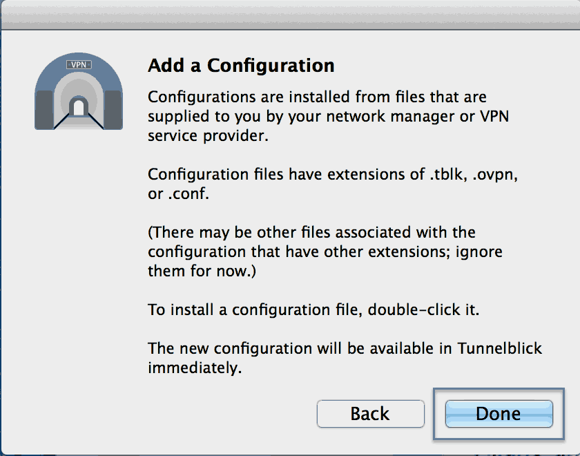 Installation Tunnelblick Mac os X Step 6